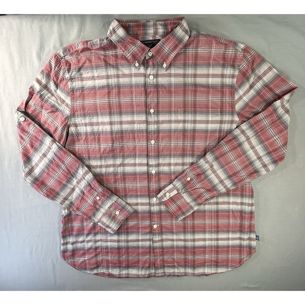 John Varvatos USA Plaid Roll Tab Sleeve Button Down Shirt Men's XXL Madras